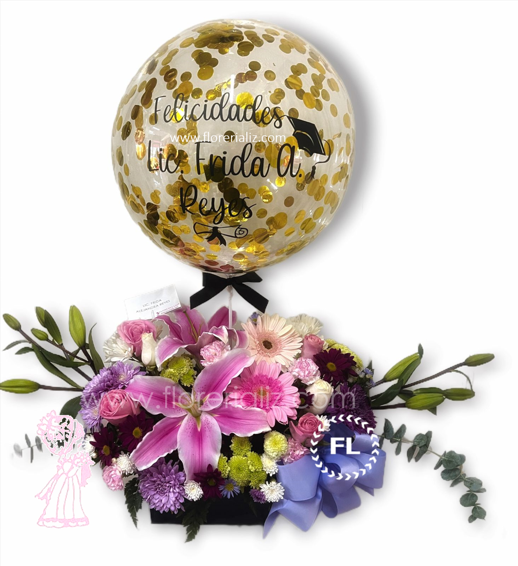 Jardinera de flores con globo burbuja GRAD-14 | Florería Liz | Arreglos  florales en Monterrey